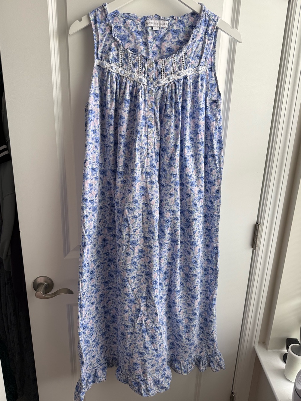 Eileen West Nightgown Traditional Sleepwear Floral Blue Cottagecore Small